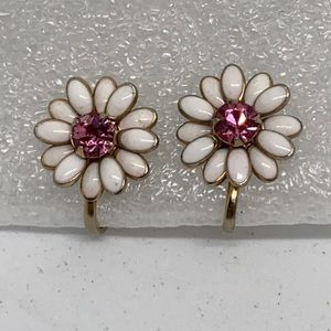 White enamel and pink jewel daisy earrings
